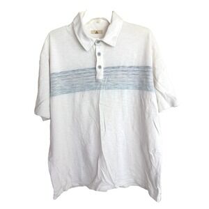 Ascend Polo Shirt Mens XL White Blue Striped Short Sleeve Casual Outdoor‎ Cotton